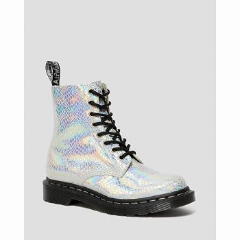 Dr Martens Női 1460 Pascal Snake Metallic Suede Bakancs Fehér